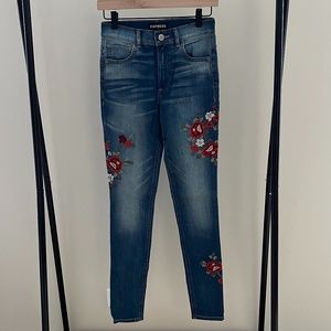 Express Floral Embroidered High-Rise Jeans